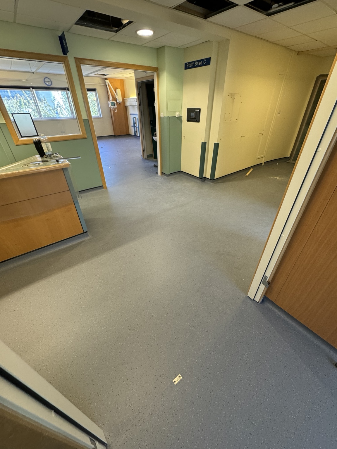 New Altro safety flooring installed through a hospital staff base