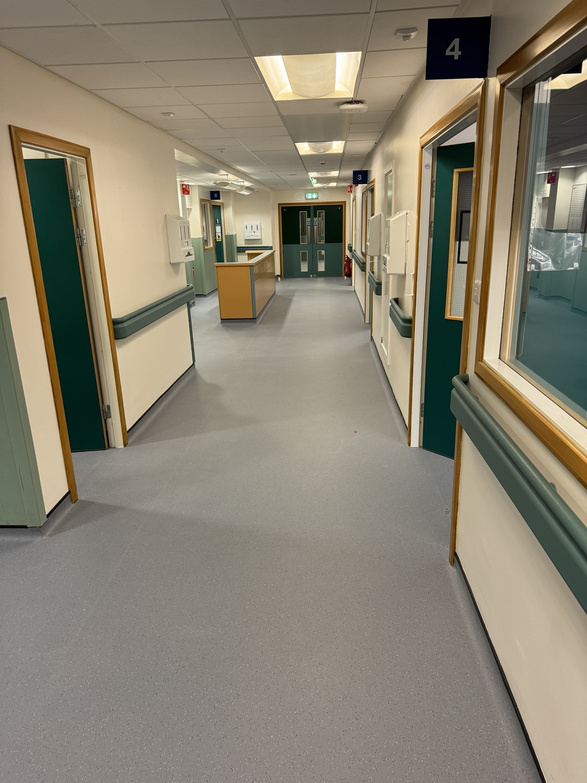 Completed Altro safety flooring through an Edinburgh Royal Infirmary ward corridor