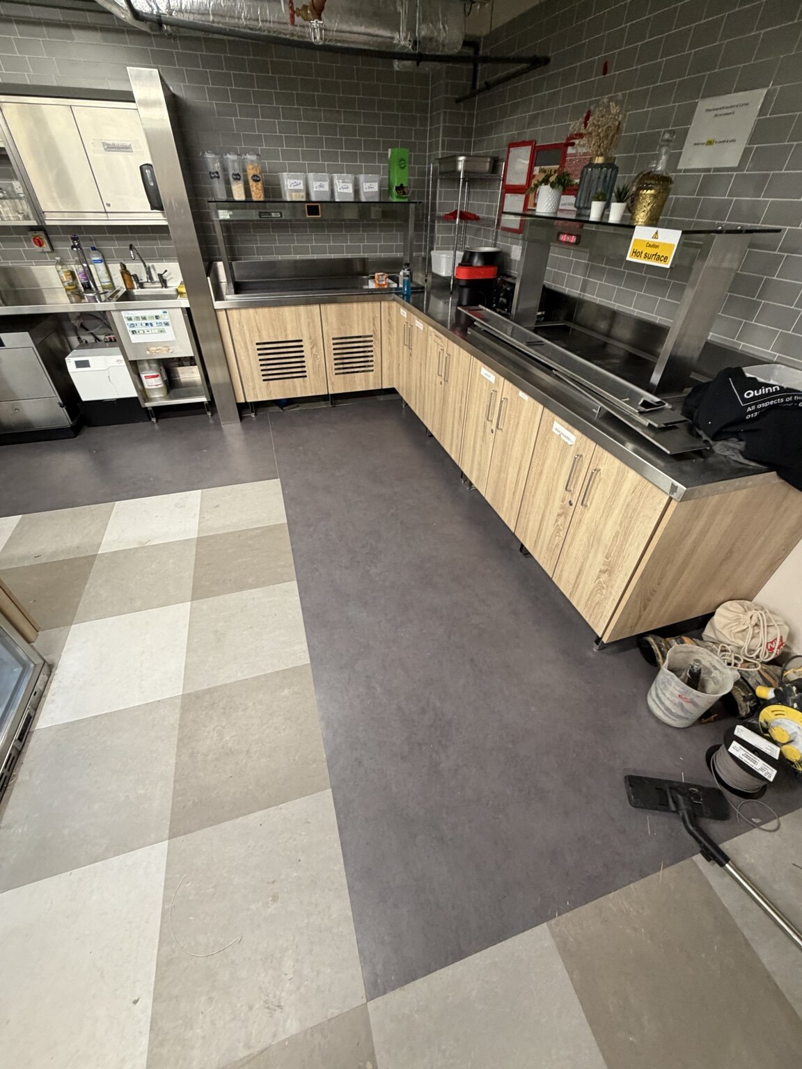 New safety vinyl flooring installed in the Virgin Hotel serving area